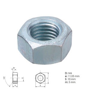 Dado esagonale zincato M6 DIN934 Grado 6.0 - Product Image 1