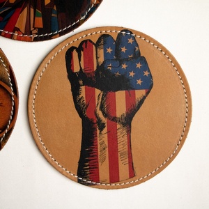 Promotional-<b>Cheap</b> Factory-Debossed Custom Logo Round-Leather PU-Coffee Tea-Cup Coaster-Real Cowhide Tea-Coasters <b>Set</b> - Product Image 2