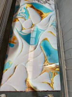 Panneau mural en PVC brillant MORLENX, imitation marbre UV, agate bleu turquoise et or, pour la décoration intérieure de villas et d'hôtels de luxe