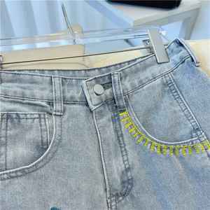 กางเกงยีนส์เอวสูงทรงขากว้างสำหรับผู้หญิง ผ้าเดนิมพิมพ์ลาย ย้อมเส้นด้าย ระบายอากาศได้ดี ผ้าฝ้ายลำลอง - Product Image 5