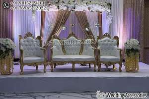 โซฟาคู่ไม้หรูหราสำหรับพิธี shagun โซฟาแต่งงานที่สวยงามสำหรับเจ้าสาวและเจ้าบ่าวโซฟาแกะสลักด้านหลังสำหรับเวทีงานแต่งงาน - Product Image 3