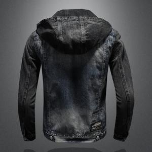 Chaqueta de punto de un solo pecho para hombre, estilo callejero, con capucha, prendas de vestir exteriores de mezclilla lavada, botones de manga larga con bolsillos - Product Image 2