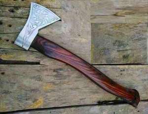 Handcrafted Viking-Inspired <b>Axe</b> with Etching Industrial Grade Hatchet for Camping and <b>Cutting</b> Applications - Product Image 4