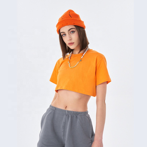 Usine impression personnalisée broderie respirant 100% coton été recadrée femmes haut court T-Shirts - Product Image 2