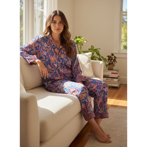 <b>Silk</b> Blend Women's Pyjama Set Silky Soft Cozy Breathable Nightwear Unique Paisley Pattern Pockets ODM Woven for Bridesmaids - Product Image 2