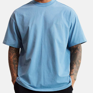 300 Gsm Tshirt Men's 100% Cotton <b>Mock</b> Rib <b>Neck</b> Oversize Drop Shoulder T-shirt Blank Streetwear Heavyweight T-shirt for men - Product Image 1