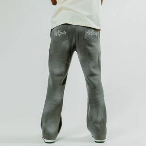 Pantalones de pierna ancha acampanados lavados con ácido de alta calidad personalizados, pantalones de chándal informales de deporte medio para hombre, Jogger Vintage de lana de algodón que se desvanece al sol - Product Image 3