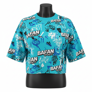 <b>Women</b> crop <b>top</b> t shirt cotton jersey <b>turquoise</b> all over sublimation print custom logo streetwear <b>Women</b> Crop <b>top</b> Shirt Cotton - Product Image 1