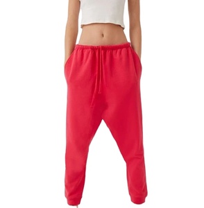 Pantalons de survêtement unisexes de haute qualité en gros, à entrejambe tombant, respirants, couleur unie, confortables, taille élastique, 100% polyester, hiver - Product Image 1