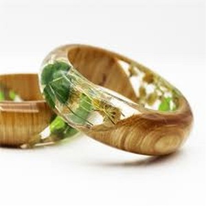 Pulsera de flores secas de resina de madera para mujer, brazalete Vintage transparente, pulsera de planta natural para mujer - Product Image 1
