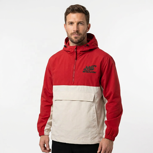 Color Block Hooded Quarter-Zip Windproof JacketCasual Outdoor Sporty Style with Embroidered Logo Utility Pockets <b>Men's</b> <b>Jackets</b> - Product Image 1