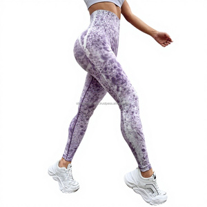 Leggings de yoga taille haute sans coutures pour femmes, en mélange de coton respirant, effet tie-dye, gainant le ventre, extensibles, pour le fitness - Product Image 1