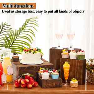Handmade Rustic Set of 4 Wooden <b>Cake</b> Risers Black Brown Finish Eco-Friendly Display <b>Box</b> for <b>Wedding</b> Parties OEM Available - Product Image 2