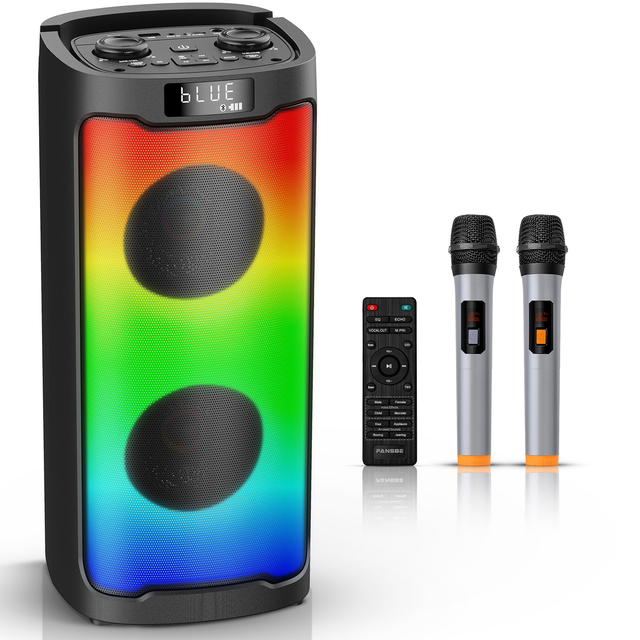 KENUO Dual 5inch Outdoor Portable Subwoofer Karaoke Speaker Box Dynamic RGB Lighting 50W Speaker for Party