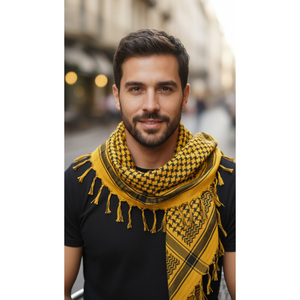 Écharpe châle Keffiyeh en coton noir moutarde, tissée douce, accessoire 90 x 90 cm - Product Image 4
