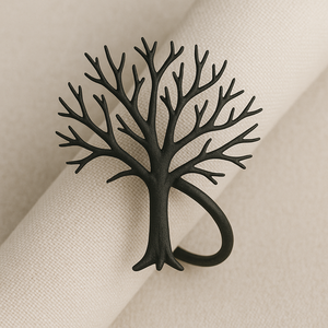 Servilletero de metal con silueta de árbol negro, diseño de naturaleza hecho a mano, soporte rústico moderno para cena elegante, decoración, bodas, vacaciones - Product Image 1