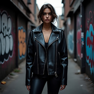 Chaqueta de cuero acolchada de gran tamaño para mujer de alta calidad vaca oveja estilo Letterman abrigo de cuero fabricado de algodón tejido para - Product Image 6