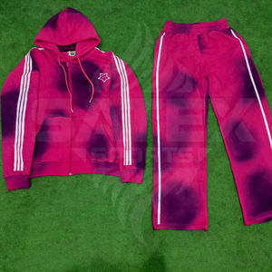 Custom <b>Hooded</b> Winter Casual Tracksuit Set with Sweatpants and Hoodie Acid Wash Zipper 100% Cotton Unisex - Product Image 1