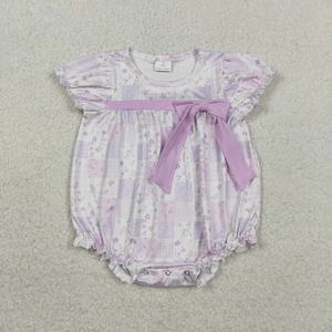 Romper a cuadros con flores moradas para bebé niña - Product Image 1