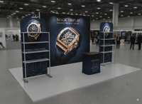 Stand d'exposition portable à montage rapide avec éclairage LED intégré, étagères modulaires et présentoir en tissu pour événements