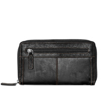 100% asli minyak penarik kulit wanita ritsleting/dompet genggam hitam, coklat, tan