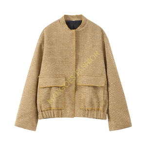 แจ็คเก็ตบอมเบอร์ผ้าควิลท์ปักเลื่อมสีทองแฟชั่นใหม่สำหรับผู้หญิง สไตล์สตรีทแวร์ แขนยาว มีกระเป๋า ผ้าฝ้ายระบายอากาศได้ดี เหมาะสำหรับ - Product Image 1