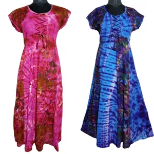 Robe longue élégante en coton tie dye avec ceinture article tendance à la mode en robe décontractée qualité export tissu tie dye robe longue - Product Image 1