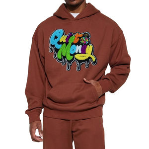 Haute qualité coton mélangé Chenille broderie à capuche hommes à manches longues goutte épaule hiver épais conception personnalisée - Product Image 1