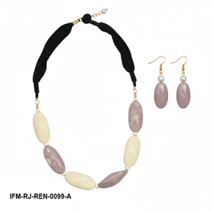 Handcrafted Monochrome Striped Resin Jewelry <b>Purple</b> Geometric Pendant Necklace and <b>Earring</b> Set For Woman - Product Image 1