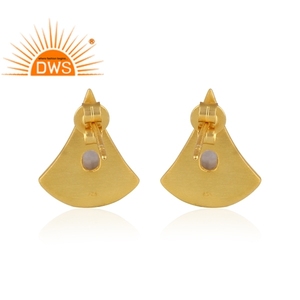 Mejor Venta de plata esterlina 18K chapado en oro Natural Arco Iris Luna piedra preciosa Stud pendiente Demi joyería fina fabricante - Product Image 4