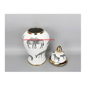 Tarro de jengibre estampado de cebra verde y blanca en gran oferta hecho a mano - Product Image 3