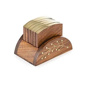 Dessous de verre en marbre de forme carrée avec bois pour caboteur d'eau potable d'hôtel ensemble de 4 de bois et de pierre à un coût raisonnable - Product Image 3