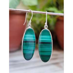 Handmade Fashion Sterling Silver <b>Dangle</b> <b>Earrings</b> Natural Malachite Long Oval Gemstone Jewelry Women's Birthday Anniversary - Product Image 6