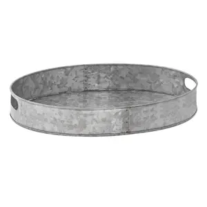 Galvanized Metal Serving <b>Tray</b> With Rust Trim and Metal Handle for Perfect Size to Serve Food and <b>Drink</b> . - Product Image 6