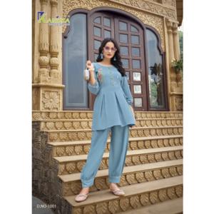Qualité Supérieure Maruti Fashion Ensemble Kurta/Kurti pour Femme Indienne et Pakistanaise, en Rayon Slub avec Broderie à la Main et Bas Afghani, pour Soirée et Quotidien - Product Image 1
