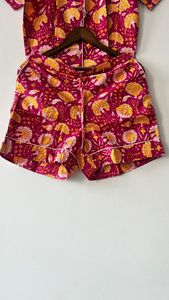 Conjunto de Pijama corto de algodón con estampado de bloques a mano, ropa de dormir floral granate para mujer, ropa de dormir de verano con ribete blanco, conjunto de salón bohemio - Product Image 5