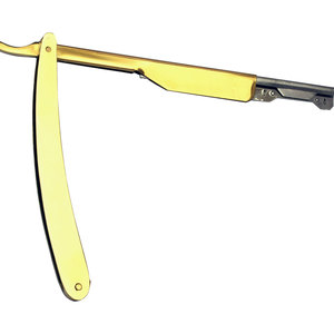 Rasoir pliant en acier inoxydable doré avec support pour barbier, fournitures de barbier, outil de rasage, demi-lame - Product Image 1