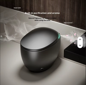 WC intelligent de luxe en forme d'œuf, version phare, avec bidet intégré, mural, gris, siphon en S, chasse d'eau à capteur, télécommande incluse, chauffant - Product Image 3