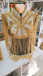 Ruban de soie brodé à la main sur mesure avec paillettes de perles de verre Tissu organza 100% coton écologique pour créateurs de mode - Product Image 6