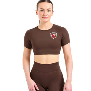 Tops cortos ecológicos de verano para mujer, cuello redondo, manga larga, elásticos, ajustados - Product Image 1