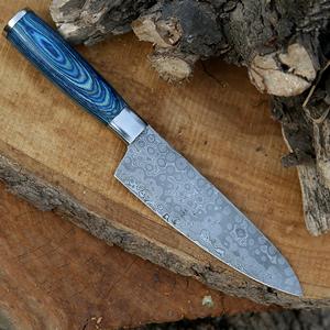 Cuchillo de chef Maestro de acero de Damasco personalizado hecho a mano, espiga completa con funda de madera azul Pakka y Funda de cuero, herramienta de cocina de gran oferta - Product Image 1