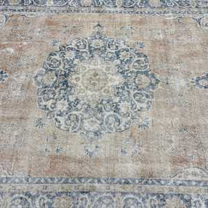 Alfombra Turca de 6.5x11 pies, Alfombra Vintage, Alfombra de Lana Ikat Azul - Product Image 5