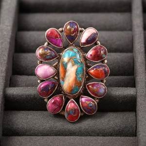 Pink Oyster Turquoise Ring Handmade Sterling Silver Statement Jewelry For Women <b>Boho</b> Gift Wholesale Supplier - Product Image 2