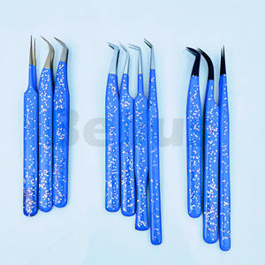 แหนบต่อขนตามีสไตล์ปลายเงินขัดเงาเครื่องมือเหล็กที่กำหนดเองสำหรับพัดลมที่มีโลโก้สลักเอง - Product Image 5