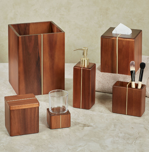 Ensemble d'accessoires de salle de bain en bois 3 pièces Décor de salle de bain Design en laiton de luxe Ensemble d'accessoires de salle de bain en bois - Product Image 1