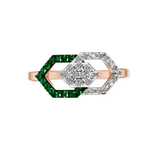 Bague Femme en Or Massif 14k Diamant de Laboratoire Synthétique Emeraude Forme Hexagone Design Géométrique Moderne Rhodium Fiançailles Mariages IGI - Product Image 3