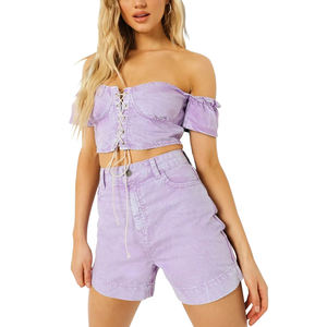 Nouveaux designs élégants pour femmes Shorts en jean d'été Meilleure vente Couleur unie avec techniques lavées Plus de couleurs disponibles - Product Image 1