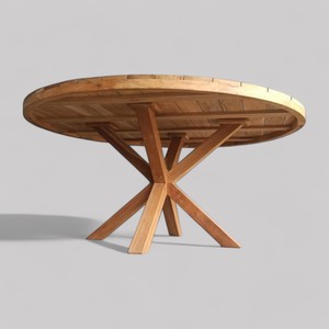 Handmade Wooden Large Outdoor Garden <b>Table</b> 150 cm Dia Waterproof Teak Wood Oiled Pool Dining <b>Tables</b> for Courtyard Outdoor Space - Product Image 2