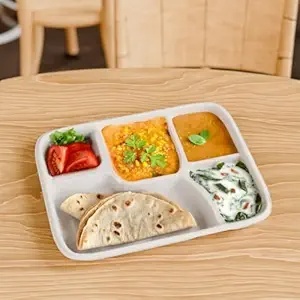 Bandeja de restaurante de bagazo resistente para uso hotelero Plato de comida desechable de 5 secciones para buffet Platos ecológicos para cocina india - Product Image 5