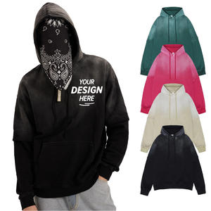 HAUTE QUALITÉ Logo Personnalisé Oversize 380GSM Faux deux-pièces Streetwear Blank Pullover Acid Wash Hoodie & Sweatshirts - Product Image 1